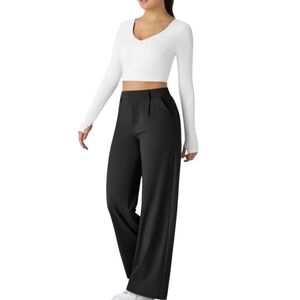 Halara HaloTek Wide Leg Stretch Black Work Pants Women's XL